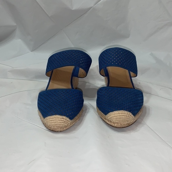 FRANCO Sarto Blue Perforated Leather Wedge Espadrilles Size 6 - Picture 2 of 11
